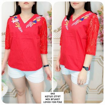 Katun Mix Brukat Lengan Seperempat  - Titip Jual