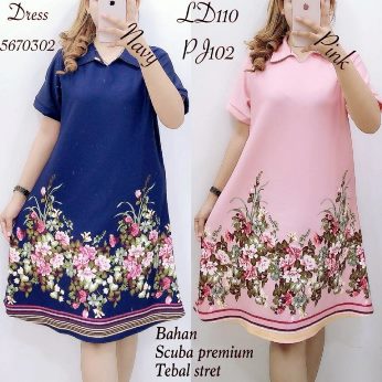 Dress Scubba Motif Bunga  - Titip Jual