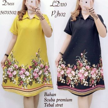 Dress Scubba Motif Bunga  - Titip Jual
